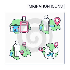 Migration color icons set