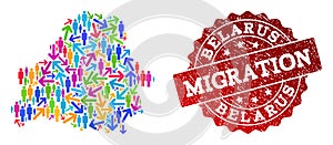 Migration Composition of Mosaic Map of Belarus and Textured Seal Stamp