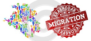 Migration Composition of Mosaic Map of Krasnodarskiy Kray and Textured Seal