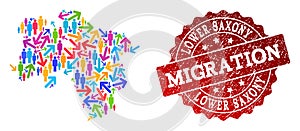 Migration Composition of Mosaic Map of Lower Saxony State and Grunge Seal Stamp