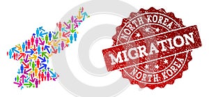 Migration Composition of Mosaic Map of North Korea and Distress Seal Stamp