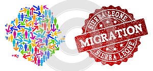 Migration Composition of Mosaic Map of Sierra Leone and Textured Seal Stamp