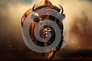 Migratory American bison summer. Generate Ai photo