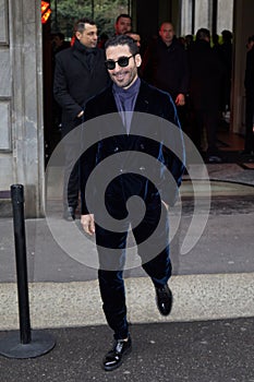 Miguel Angel Silvestre before Giorgio Armani fashion show, Milan Fashion Week street style