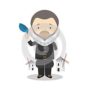 Miguel de Cervantes cartoon character. Vector Illustration. Kids History Collection