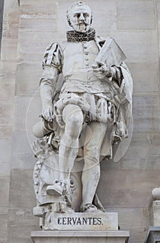 Miguel de Cervantes Saavedra statue. National Library of Spain entrance photo