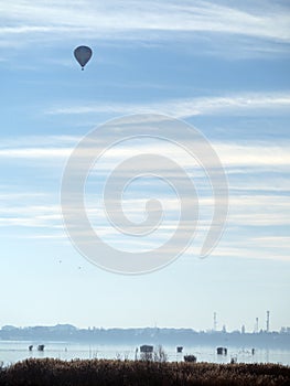 Air balloon over Mihailesti lake, near Bucharest, Romania