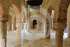 Mihrab and arches of the central prayer room of the 10th century mosque of Almonaster la Real. Huelva, Spain
