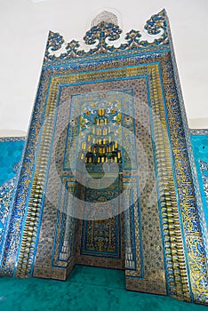 Mihrab at the Green Tomb Mausoleum of Ottoman Sultan Mehmet in the complex of Yesil Cami Mosque in Bursa, Turkey