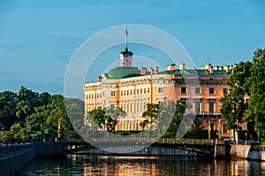 Mikhailovsky castle on the bank of river Fontanka