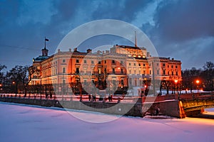 Mikhailovsky Castle illumination on a winter evening