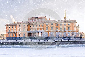 Mikhailovsky Castle in St. Petersburg. Winter frosty morning