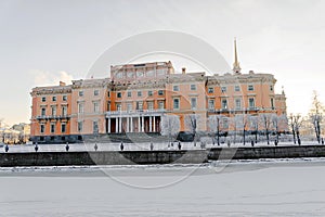 Mikhailovsky Castle in winter frosty morning