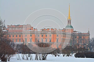 Mikhailovsky Castle winter in St. Petersburg, Russia