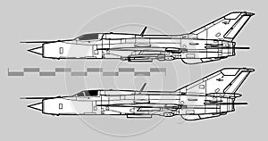 Mikoyan-Gurevich MiG-21. Vector drawing of supersonic interceptor.