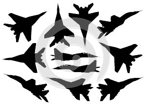 Mikoyan Mig-29 fighter aircraft silhouette set