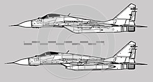 Mikoyan MiG-29 Fulcrum. Vector drawing of modern tactical fighter. Image for illustration and infographics