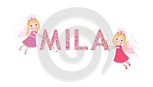 Mila female name with cute fairy photo