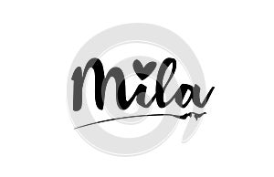Mila name text word with love heart hand written for logo typography design template