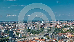 Milan aerial view of residential buildings and the Garibaldi railway station in the business district timelapse