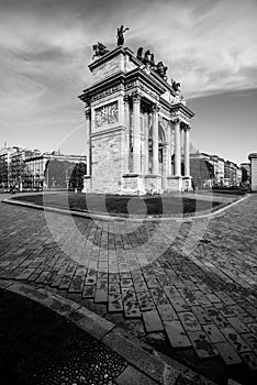 Milan Arco della Pace - arch of peace black and white image