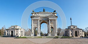 Milan Arco Della Pace Milano peace triumphal arch gate travel traveling town panorama in Italy