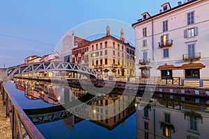 Milan. Canal Naviglio Grande at dawn.