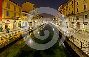 Milan. Canal Naviglio Grande at sunset.