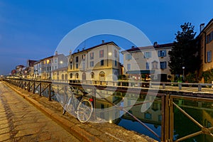 Milan. Canal Naviglio Grande at sunset.