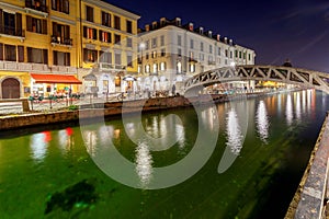 Milan. Canal Naviglio Grande at sunset.