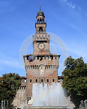 Milan Castle Sforzesco with fountain