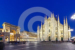 Milan Cathedral Duomo di Milano church and Galleria Vittorio Emanuele travel traveling holidays vacation town at twilight in Italy