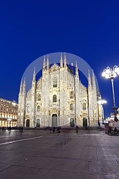 Milan Cathedral Duomo di Milano church travel traveling holidays vacation town portrait format at twilight in Italy