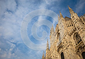 Milan Cathedral Duomo di Milano with blue sky and sunset light