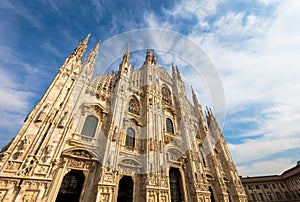 Milan Cathedral Duomo di Milano with blue sky and sunset light