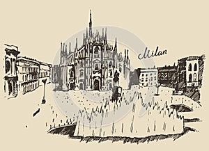 Milan Cathedral Duomo di Milano Italy hand drawn