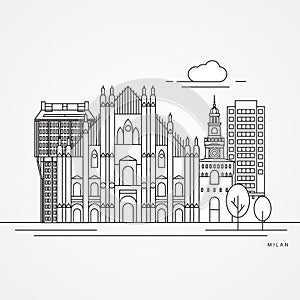 Milan Cathedral and La Scala - The symbol of Milan, Italy Detailed silhouette. Trendy vector illustration