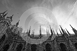 Milan Cathedral in a monochrome shot in a sunny day