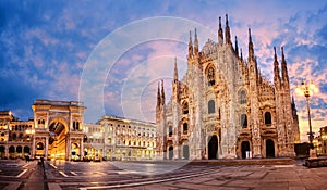 Milan Cathedral on sunrise, Italy