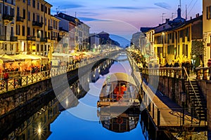 Milan city, Italy, Naviglo Grande canal in the late evening photo