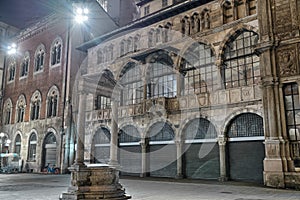 Milan city at night, Italy. Piazza dei Mercanti, Merchants Square photo