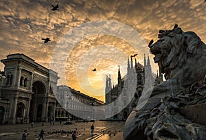 Milan duomo cathedral with lion sculpture