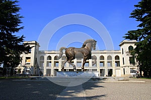 Milan hippodrome with statue photo