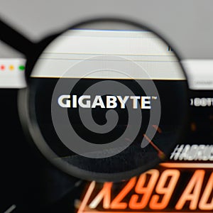 Milan, Italy - August 10, 2017: Gigabyte logo on the website homepage.