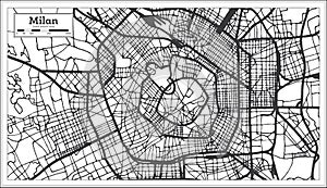 Milan Italy City Map in Retro Style in Black and White Color. Outline Map