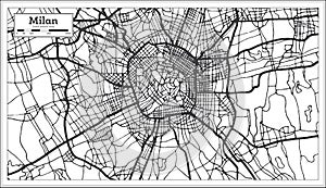 Milan Italy City Map in Retro Style in Black and White Color. Outline Map