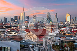 Milan, Italy City Skyline with New and Old Architecture