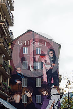 Milan, Italy Colorful wall graffiti by Gucci fashion brand.