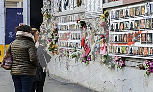 Wall of Dolls protest in Navigli district protesting against female physical and sexual violence, throughout the world