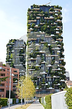 MILAN, ITALY - JULY 19, 2017: Bosco Verticale, vertical forest apartment buildings in the Porta Nuova area of the city of Milan, I